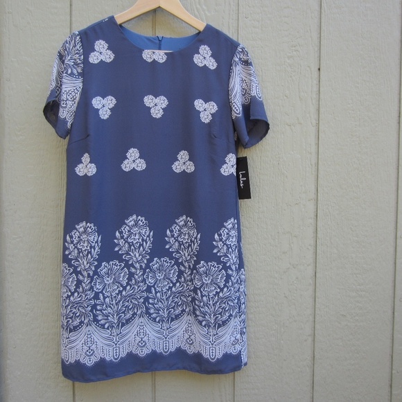 Lulu’s Riverside Slate Blue Floral Print Shift Dress Short Sleeve Women’s S - Picture 3 of 15